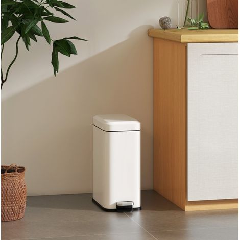 Papelera de baño de 5 L con pedal, tapa y cubo interior, metal blanco DESVIAE (1/5)