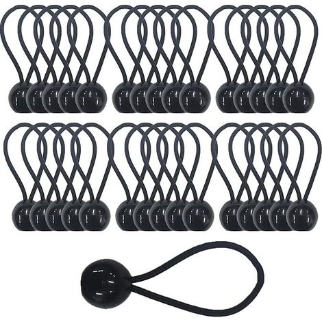 [RM]30 élastiques avec boules, sangles élastiques de 3,5 mm d'épaisseur pour bâche, bannière, pavillon, tente, camping - très résistants (30)