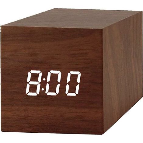 royaluxe - Réveil numérique, réveil de bureau moderne avec mini cube de lumière LED en bois (1/3)