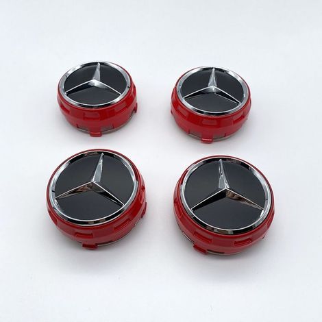 Cache-moyeu 75mm compatible Mercedes – Capuchon centre de jante AMG, cache centre roue automobile, couvercle de moyeu pour jante voiture en ABS, accessoire roue auto, lot de 4 pièces – Rouge (1/2)