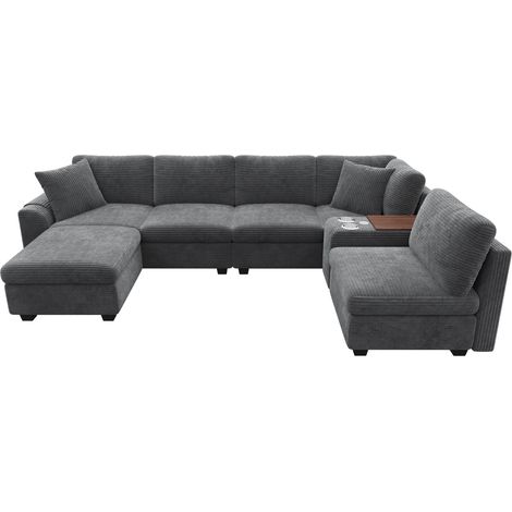 Sofá esquinero modular L/U de 6 plazas con chaise longue y consola central (1/5)