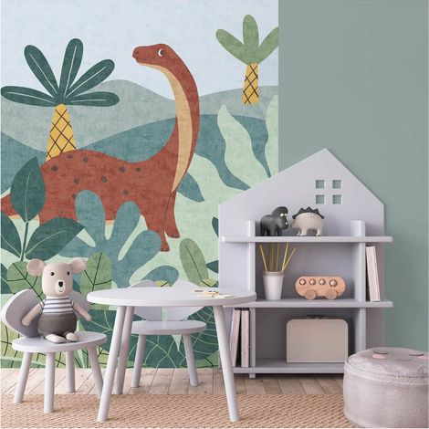 Photo wallpaper wall Profhome 770621 non-woven wallpaper smooth with dinosaurs matt blue green brown orange 1,59 m x 2,8 m (1/5)
