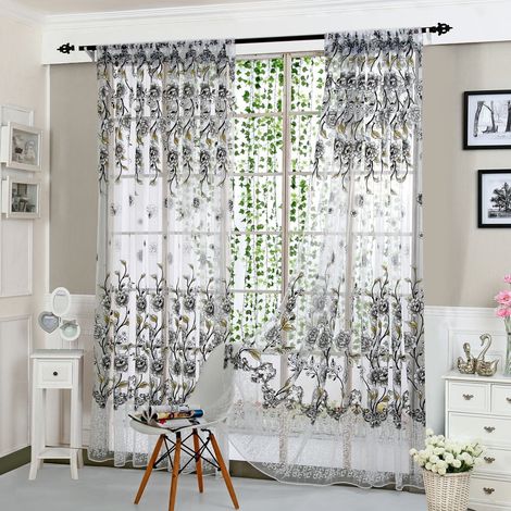 Rideau Voile - Motif Pivoine - 200 cm x 100 cm - Pour Fenêtre - 1 Pièce (1/5)