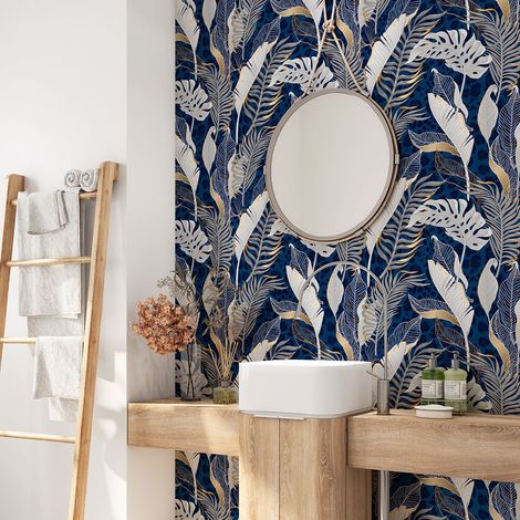 Crédence adhésive salle de bain - Feuilles Tropicales - 60x60 cm - Adhésif MAT (1/4)