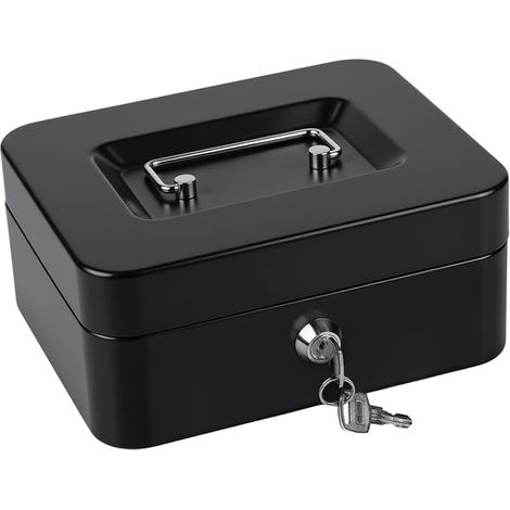 Cash Box, Portable Cash Box with Coin Compartment, Small Lockable Cash Box for Home, Office and Events, 20 x 16 x 9 cm (1/5)