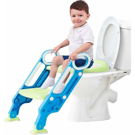 Siege de Toilette Enfant Pliable, Reducteur de Toilette Bebe avec Marches Larges, Escalier Toilette Enfant avec Echelle Marche pour Garcons et Filles, avec Lunette de Toilette en PVC (Bleu) (1/5)