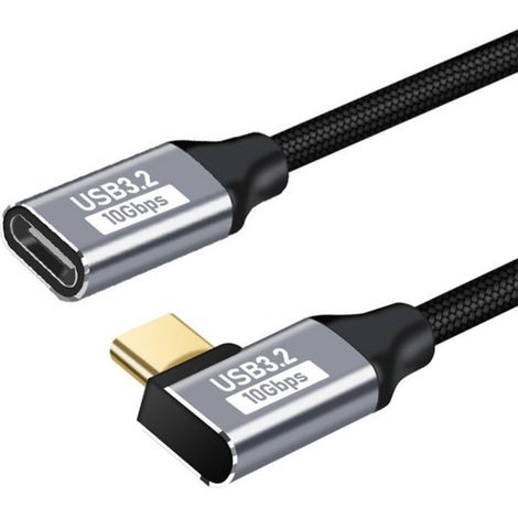 Câble d'extension USB-C coudé mâle vers femelle - Fonction complète PD 100W eMarker, alliage d'aluminium + nylon tressé, longueurs multiples (1/5)