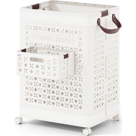Panier à linge pliable 20 gallons, bac de rangement en plastique - blanc (1/5)