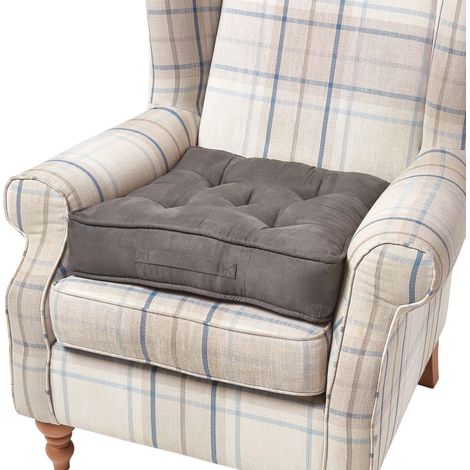 HOMESCAPES Taupe Grey Faux Suede Armchair Booster Cushion