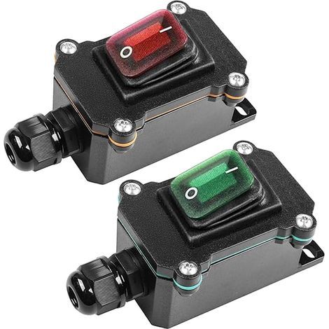 Interrupteur de câble en ligne DPST Interrupteur d'allumage/d'arrêt imperméable DC 12V 20A Light rouge / vert Ligne d'entrée et de sortie unilatérale Interrupteur d'arrêt de démarrage IP68 KCD4 PG9 (1/5)