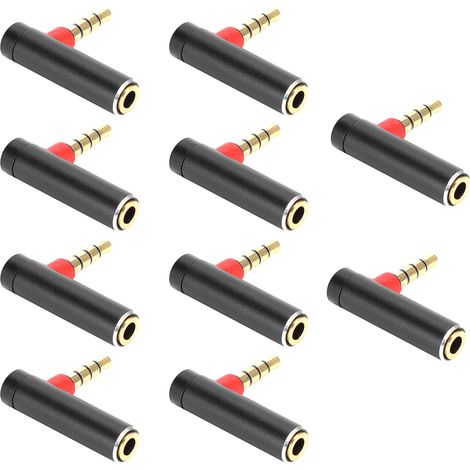 Lot de 10 adaptateurs coudés à 90° mâle/femelle 3,5 mm pour casque audio (noir) (1/5)