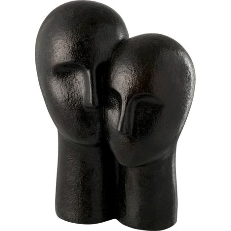 Sculpture tête couple en résine noire élégance moderne - Noir profond effet mat (1/3)