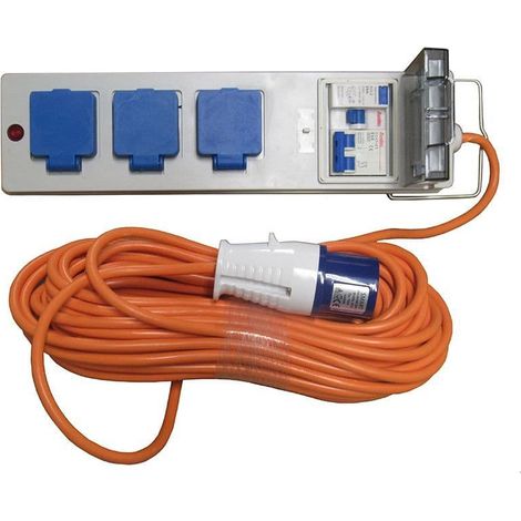 20 Metre Mobile Mains Hook Up Cable With 3 UK Plug Sockets - Caravan Camping