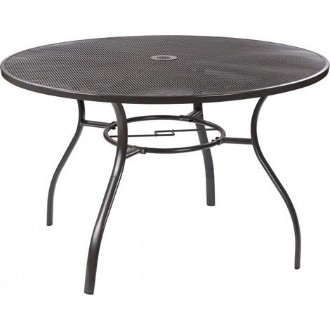 Dema – Table de jardin ronde en métal maillé Ø 120 cm – Ouverture pour parasol 45 mm – Hauteur 73 cm – Couleur anthracite – Entretien facile