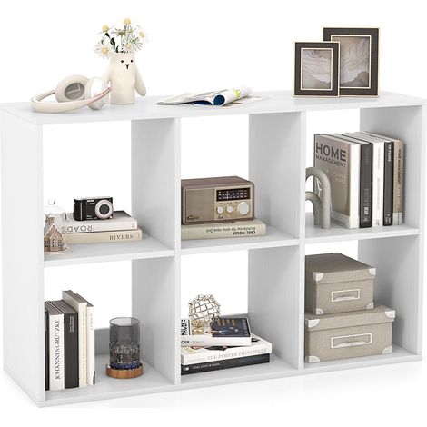 GOPLUS Bibliothèque Ouverte à 6 Cubes, Etagère de Rangement Décorative à Dos Ouvert avec Dispositifs Anti-basculement et Patins Antidérapants, Etagère sur Pied, pour Salon, Chambre, Blanc (1/5)