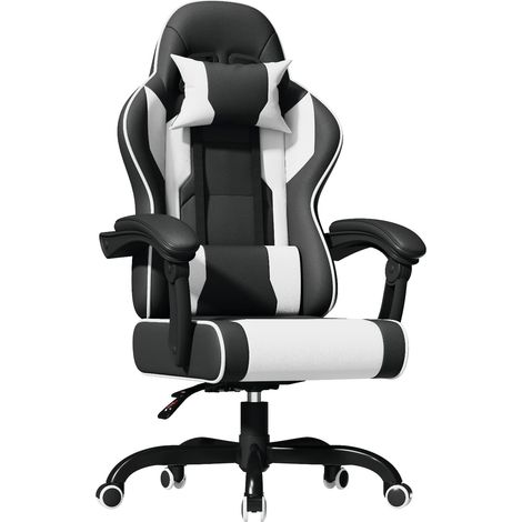 Fauteuil De Bureau, Chaise Gaming Ergonomique avec Repose-Pieds, Chaise De Jeu avec Fonction De Massage, Chaise De Bureau À Élévation Pneumatique, 150 Kg, Blanc (1/5)