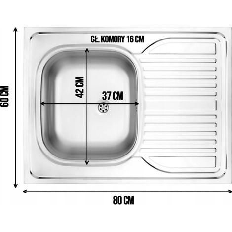 Évier 1 bac en acier satinée 80x60 avec égouttoir – Installation facile – Cuve 800x600mm – Siphon inclus (1/3)