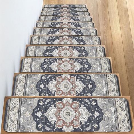 Tapis d'escalier antidérapants et amovibles 20 x 76 cm (lot de 4) - Protection optimale pour les marches d'escalier - Convient aux enfants, aux personnes âgées et aux animaux domestiques - Noir et gri (1/2)