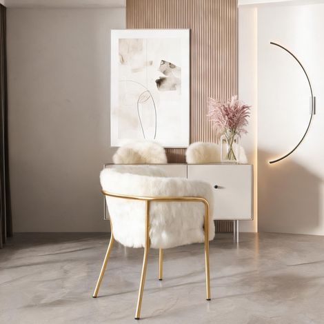 Lot de 6 chaises lounge blanc imitation fourrure piètement métal (1/5)