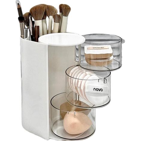 Organizador De Maquillaje - Torre Giratoria De 3 Niveles Con 15 Ranuras - Para Brochas De Maquillaje Y Accesorios - Blanco (1/5)