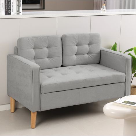 CHICFURN Sofá de 2 plazas 117x62x78 cm aspecto terciopelo gris claro con almacenaje (1/5)