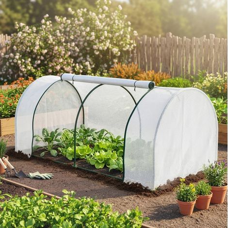 Invernadero de jardín 200x100x80 cm de acero y PE blanco con puerta con cremallera - MEUBLIV (1/5)