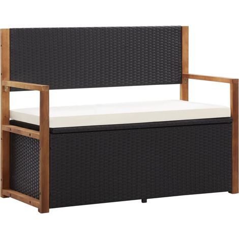 Banc de jardin 110cm Résine tressée et bois d'acacia Noir (1/5)