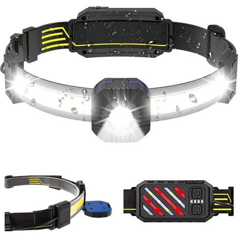 Rechargeable Lampe Frontale LED 230° 500 Lumens Torches Headlamp 10 Modes d'éclairage Batterie 1200 mAh Réglable à 90° IPX4 Étanche Lampe Frontale Running pour à Pied et Velo