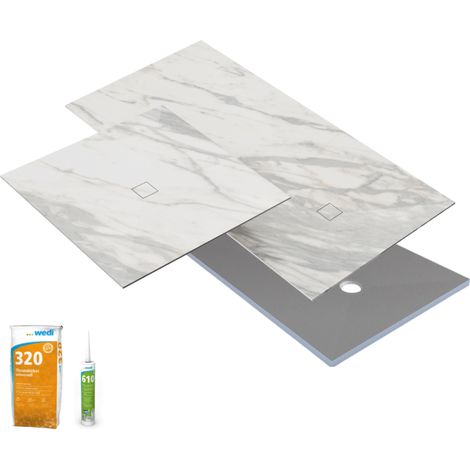 Receveur de douche à carreler 180 x 90 WEDI Fundo primo + revêtement Top marble white + colle