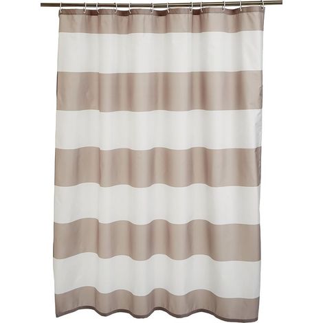 Rideau de douche en tissu imprimé hydrofuge avec illets métalliques et crochets en plastique blanc, 183 x 183 cm, gris Rayures (1/5)