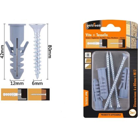 Trade Shop - 3er Set Kreuzschrauben 6x80mm + Flügeldübel M12 Fischer 57575 - (1/2)