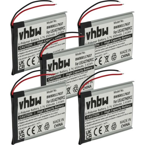 vhbw 5x Akku kompatibel mit Sony NW-A25, NW-A26, NW-A27, MDR-ZX330, MDR-XB950BT Wireless Headset Kopfhörer (650 mAh, 3,7 V, Li-Polymer)