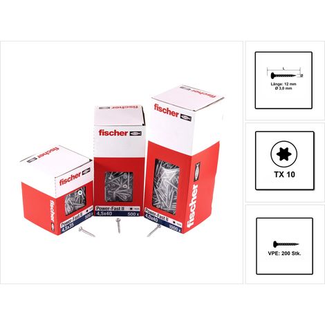 Fischer 670056 Power-Fast II Spanplattenschraube 3 mm 12 mm T-Profil Stahl galvanisch verzinkt 20 (1/5)