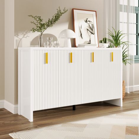 MEUBLIV Buffet 140x38x80 cm blanc – 4 portes, rangement modulable (1/5)