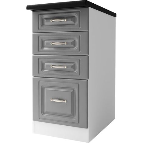 Tendencio – Meuble sous évier bas 40 cm – 4 tiroirs en mélaminé gris – Panneaux stratifiés 16 mm – Pour cuisine moderne et fonctionnelle