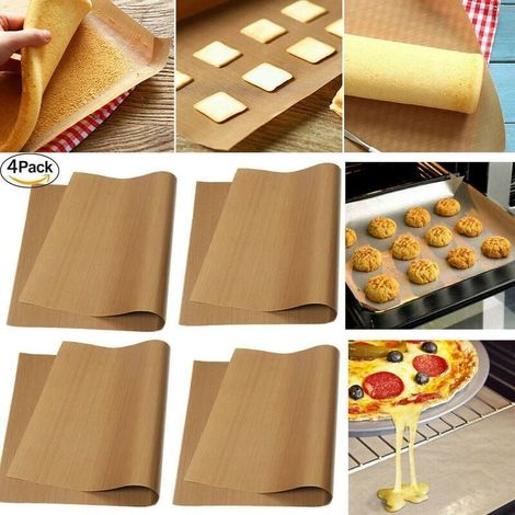 Feuille de cuisson permanente (lot de 4) extra large pour griller et cuire au four - 40x60 cm peut être découpée à la taille - Feuille de cuisson allant au lave-vaisselle (1/4)