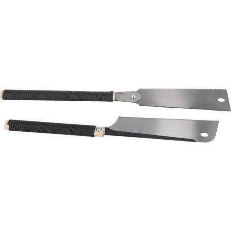 Scies à tirer double tranchant et scie à dos, manche rotin noir, lames acier SK5, polyvalentes précises (1/5)