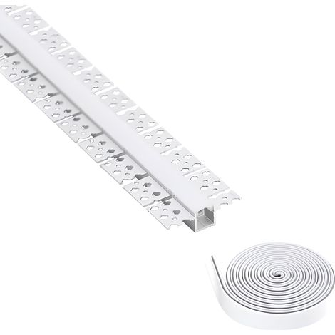 Profilé Aluminium Flexible Intégration Plâtre/Placo pour Ruban LED jusqu'à 10 mm Aluminium 2 m Blanc translucide