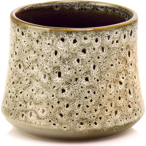 Keramikblumentopf mit rundem Deckel, Vintage-Prägung, braun, 14 cm