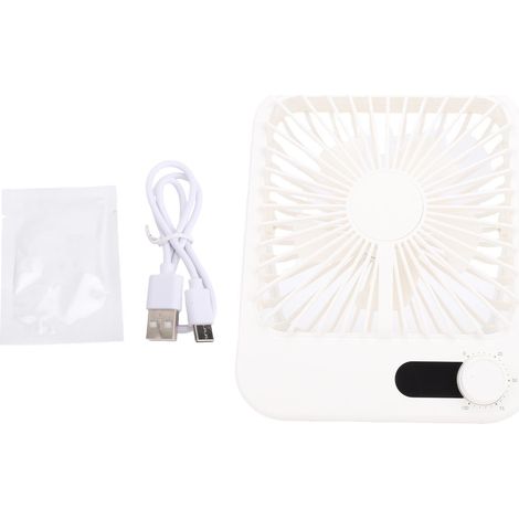 Ortviai Ventilateur de bureau USB silencieux, 100 vitesses, rechargeable 1000 mAh, écran LED, pliable, blanc