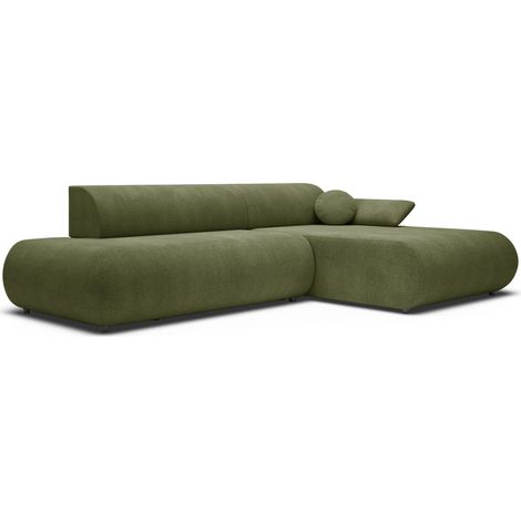 Selsey Armone – Ecksofa mit Schlaffunktion, Chenille, Ottomane rechts, Olivgrün