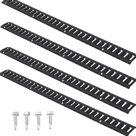 Kit de fixation sur rail E-Track, 4 rails en acier de 1,5 m, sangles pour charges lourdes jusqu'à 907 kg, rails robustes avec vis pour garage, camionnette, remorque, moto, quad (1/5)
