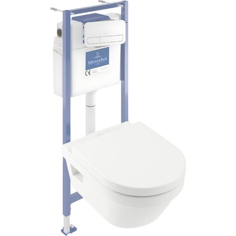 Pack inodoro sin brida VILLEROY Y BOCH Architectura con tapa + bastidor de suelo y pared Viconnect PRO + placa blanca