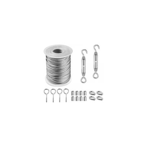 15M Corde en Acier Inoxydable à Suspendre Kit, Câble en Acier Inoxydable Revêtu avec Tendeurs, Kit Cable Metallique pour Plantes Grimpante, Extérieur Suspension, Corde a linge, Lustre D'ExtéRieur (1/5)