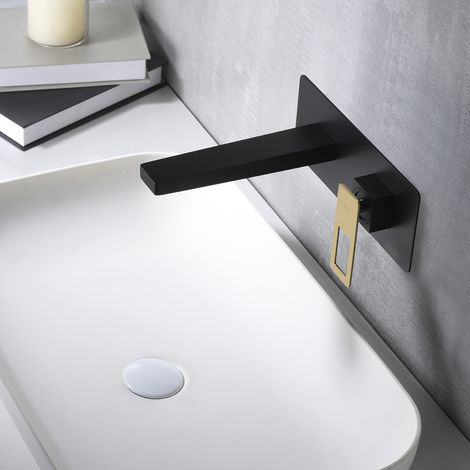 Imex -  Grifo Monomando Lavabo Empotrado Negro Oro Serie  Suecia (1/2)