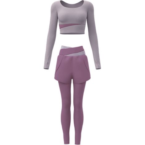 Ensemble De Yoga Blocs De Couleurs - Crème Et Violet - Pour Fitness Et Gym - Taille XL (1/5)