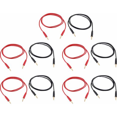 5er-Packung Bananenstecker-Prüfleitungen (Stecker-Stecker), vergoldet und vernickelt, Messing zum Löten, 70003, 4 mm, rot + schwarz (1/5)