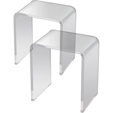 Mophorn Tavolino in acrilico, 2 tavolini laterali in lucite trasparente a forma di C per bevande, cibo, snack in soggiorno, camera da letto, studio