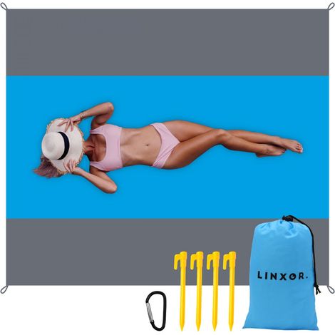 Linxor – Tapis de plage anti-sable imperméable 270 x 240 cm – Polyester léger et durable – Étanche et facile à nettoyer – Inclus 4 piquets (1/5)