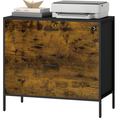 Classeur de bureau à 2 tiroirs, verrouillable, avec dossiers suspendus, 80 x 39 x 73,5 cm, marron (1/5)